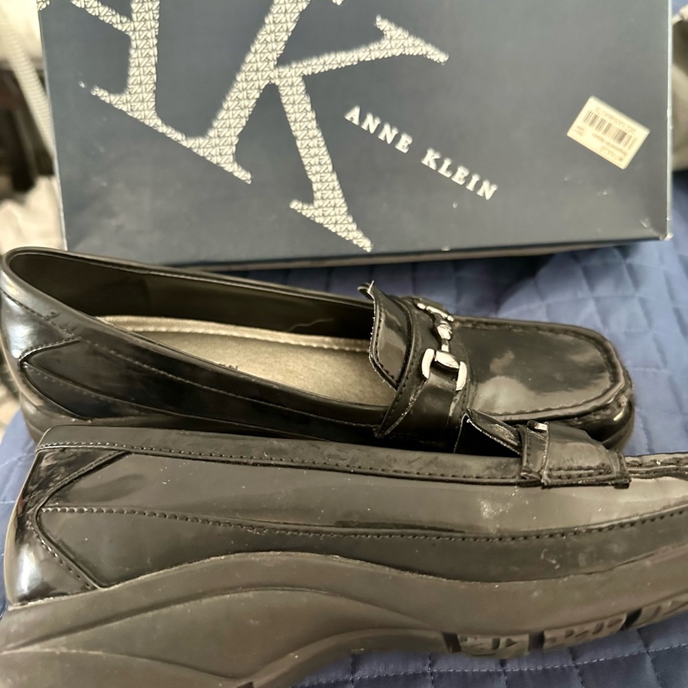Anne Klein Glossy Black Loafers